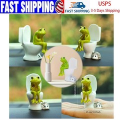 Funny Animal Decoration Figurine Frog On Toilet Statue Room Decor Car interior