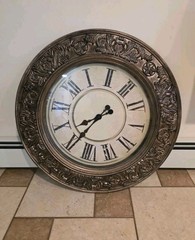 30 in Large Round Bronze/White Hanging Wall Clock Roman Numerals Quartz Battery