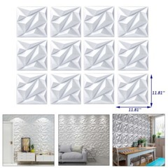 12Pcs PVC 3D Effect Wall Panels 30x30cm for DIY Wallpaper Home Decor White Color