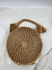 Vintage Handwoven Straw Purse Womens Wicker Basket Tote Raffia Boho Bag 12 Inch