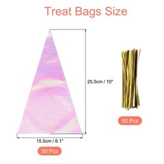 50Pcs Treat Bags Cone 6 Inch Length 10 Inch Height Rainbow Tone