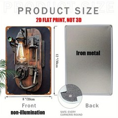 Steampunk Mechanical Lamp Metal Tin Sign Retro Industrial Wall Decor Loft Studio