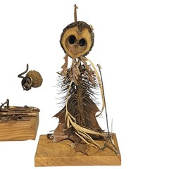 VTG Handmade Folk Art Twig Sculptures Set Wood Base Rustic Nature Figures 3pc