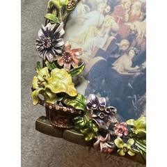 Vintage Style Floral Enamel Jeweled Frame Gold Tone Mini Easel 4in Art 2004