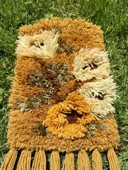 Vintage 60s/70s Hand Woven Floral Rya Style Wall Hangings Tapestries