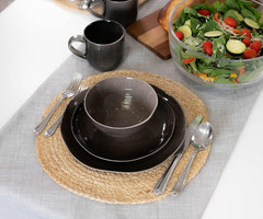 Rustic Boho 16-Piece Ceramic Dinnerware Set – Mocha Grey Ombre for 4