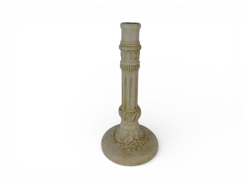 Beige Stone Candlestick Holder Traditional Column Floral Birds Home Decor Accent