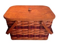 Amish Picnic Basket Medium Size With Solid Oak Lid and Swinging Handles