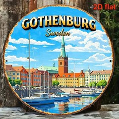 Vintage Round Sign Aluminum 8 Inch Round Gothenburg Sweden Port Funny