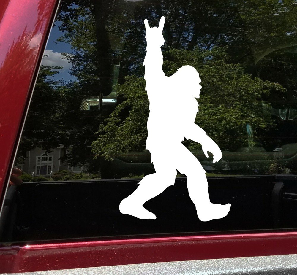 Bigfoot Metal Horns Vinyl Decal – Hand Devil Sign Sasquatch – Die Cut Sticker