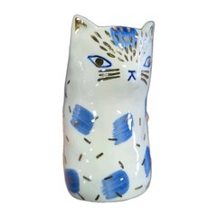 Anthropologie BirdCanFox Cat Vase Kitten Planter Pen Pot Cup Ceramic Blue White