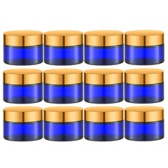 Iron Bill 1 Oz Cobalt Blue Round Glass Jars Inner Liners And Gold Lids12Pcs