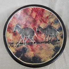 Hand Carved African Zebra Soapstone Bowl Trinket Dish 6″ Safari Decor