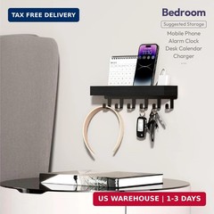Key Holder Wall Mount – Wooden Key Hooks for Wall with Mail Organizer & 6 Hooks