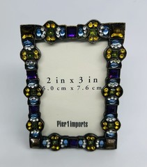 Pier 1 Imports Rectangular Mini 2 X 3” Jeweled Photo Picture Frame