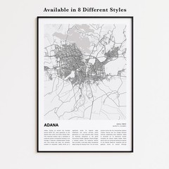 Adana City Map Print, Türkiye Travel Poster, Modern Map, Wall Decor Art