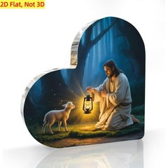 Religious Heart Shaped Acrylic Plaque Jesus Lamb Lantern Christian Decoration
