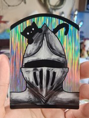 Holographic Whimsical Surreal Cute Peeking Kitty Knight Vinyl Sticker Trippy