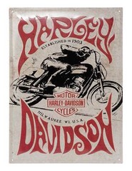 Harley-Davidson Embossed Tin Sign, Vintage 1970s Racer Graphic, 12 x 15.75 in.