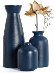 Elegant 3-Piece Ceramic Blue Vases Set – Bohemian Flower Decor for Home