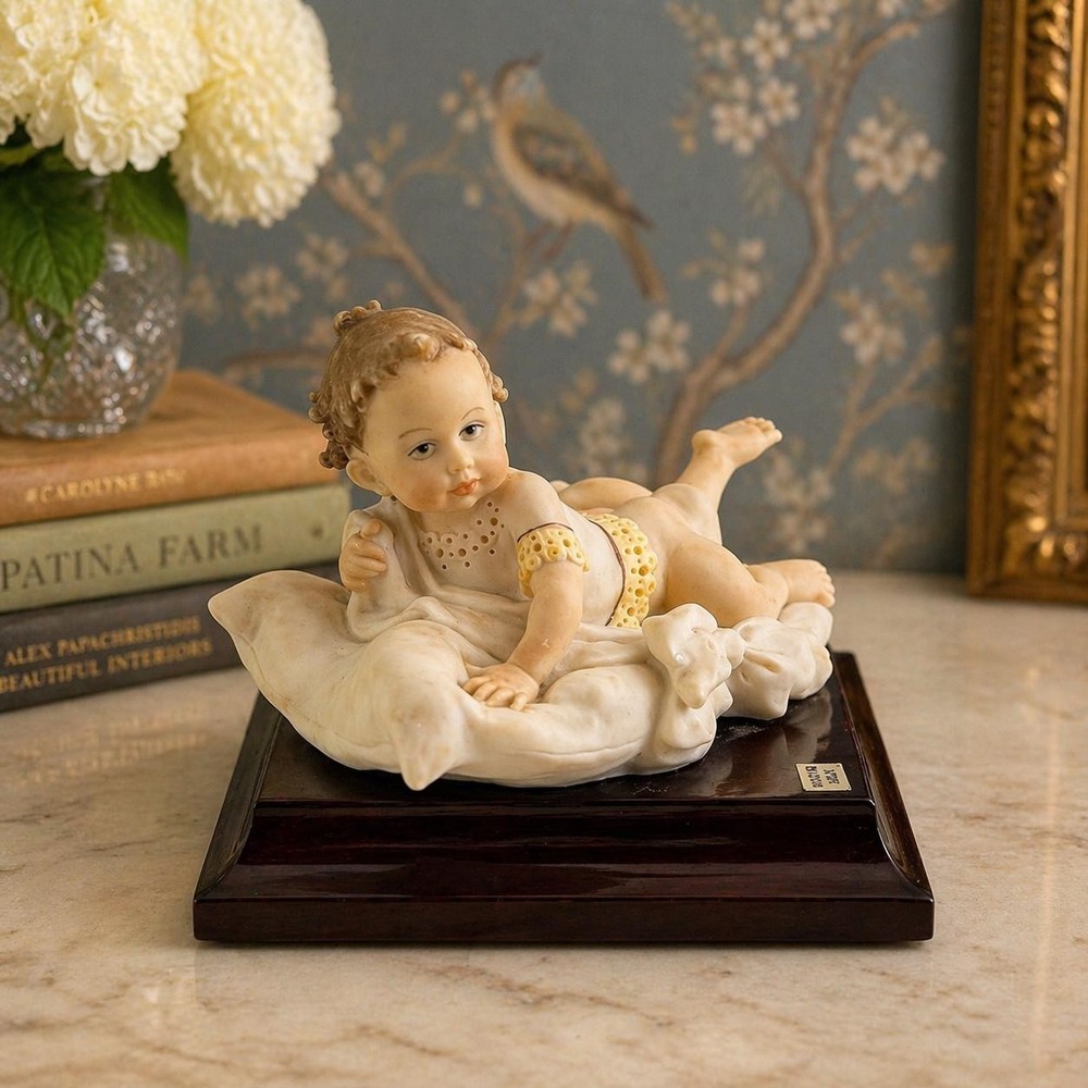 Baby Cherub Figurine Giuseppe Armani Vintage Florence Italy Hand Painted