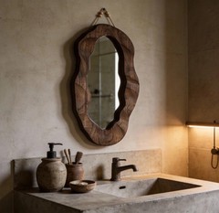 Aknhd-Wy Asymmetrical Mirror Wall Decor Living Room – Wood Wave Edge Wall