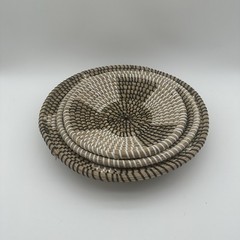 Boho Coiled Seagrass Baskets Decorative Set Of 3 14″ 12″ 10″ Black, White,Beige