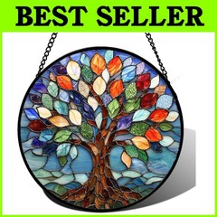 Vibrant Stained Glass Window Hanging 14.9×14.9 in