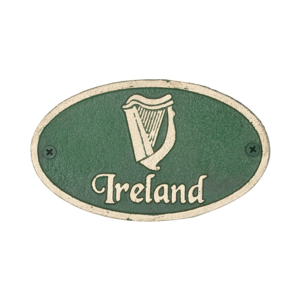 Gaelic Harp Ireland Wall Plaque Green Cast Iron Irish Sign