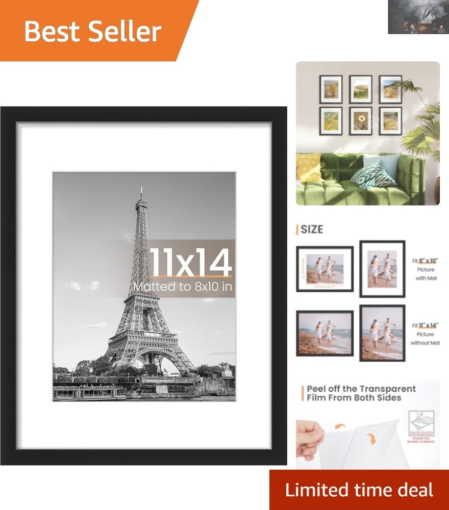 Classic 11×14 Black Photo Frame with Mat for Vertical or Horizontal Display