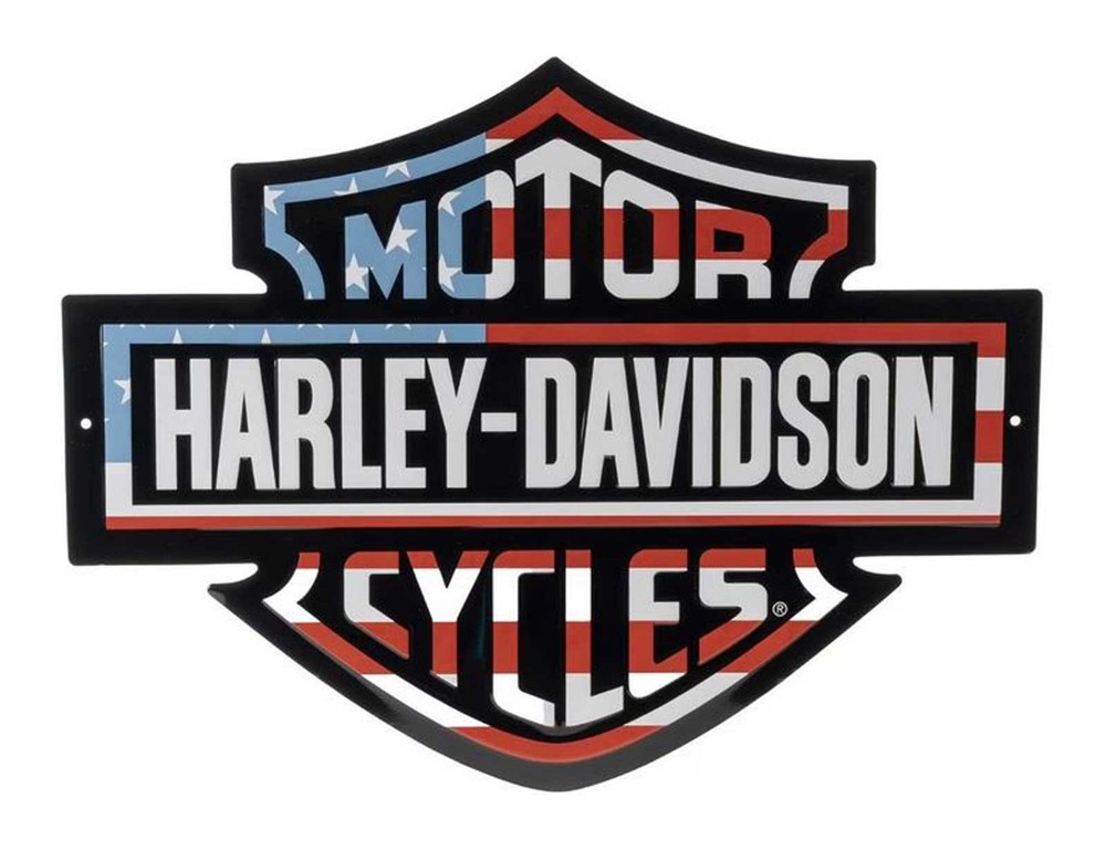 Harley-Davidson Americana Flag Bar & Shield Logo Metal Tin Sign, Black
