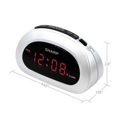 Digital Sharp Alarm Clock, Cosmic Silver, Easy to Set Controls, Red LED Display