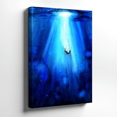 Wall Art Blue Watercolor Figure Helping Hand Abstract Spiritual Canvas Print