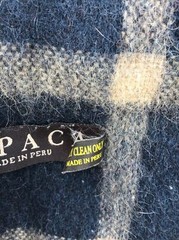 ALPACA WOOL THROW CHECK PATTERN BLUE BROWN TAN CREAM 54″ X 66″ + FRINGE EXC COND