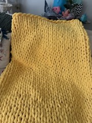 Yellow Chunky Knit Handmade Knitted Textured Decorative Blanket