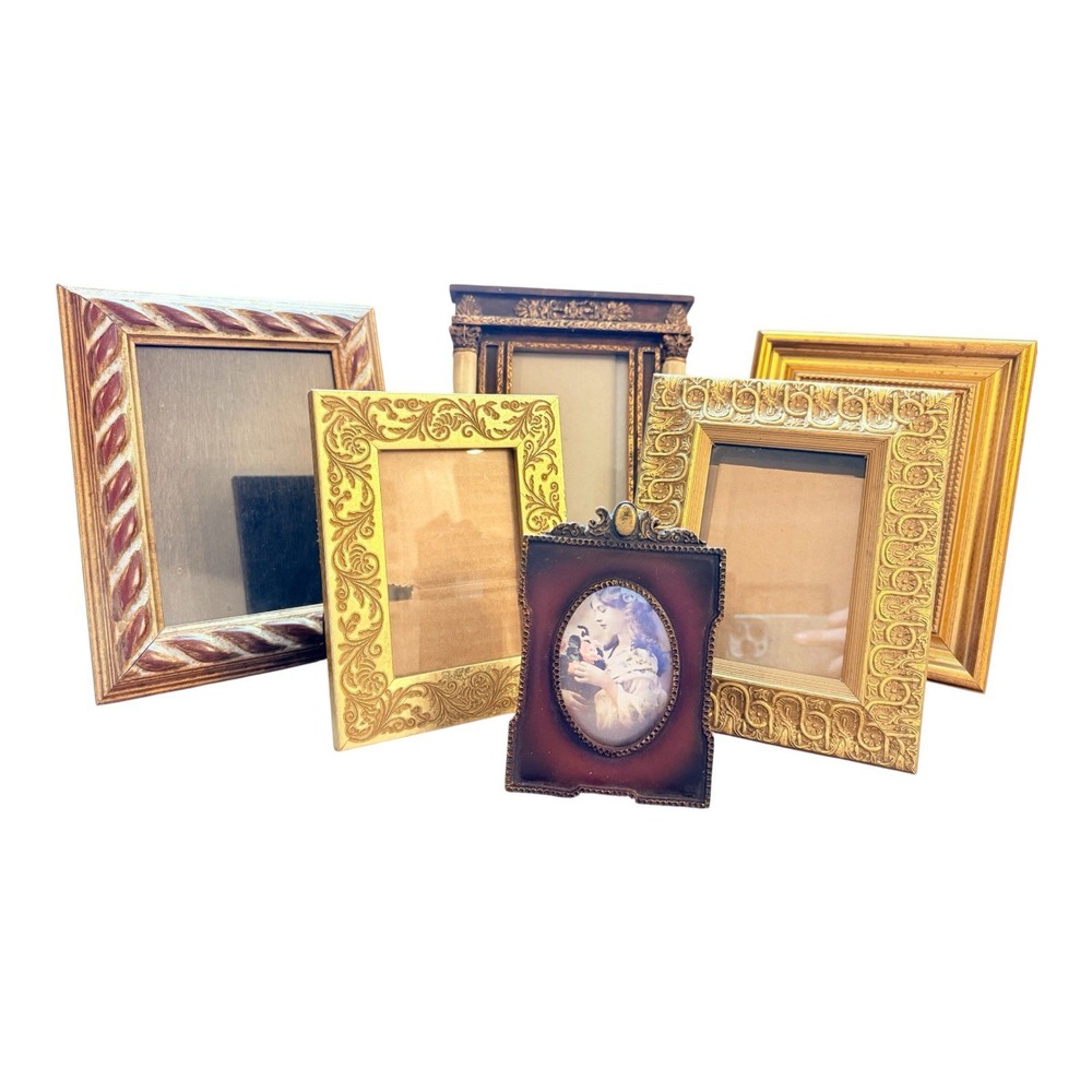 Vtg Picture Frame Lot Of 6 Ornate Wood Mixed Sizes Gold Mahogany P201
