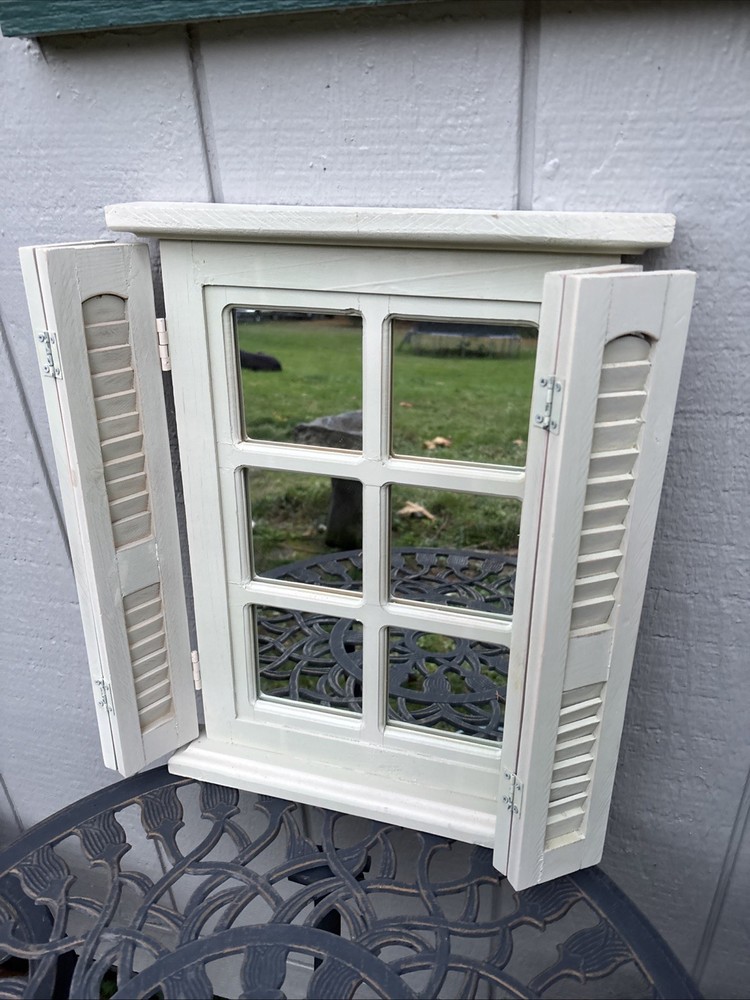 Home Interiors Wood Window Pane Shutter Door Mirror Beige 18.5”x13.5-23.5″