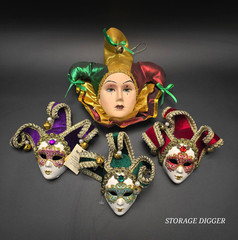 Vintage Lot of 4 Pier 1 Imports Multicolor Venetian Masks, Hand Painted In Italy