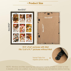 , 4X6 Multi Picture Frame, Dark Brown Solid Wood with Tempered