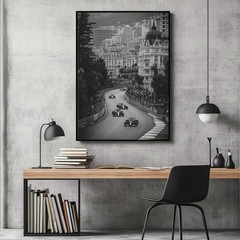 F1 Monaco Grand Prix Poster, Black and White Formula 1 Racing Wall Art Decor