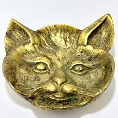 Vintage Solid Brass Cat Figural Trinket Dish 4″ Catchall Ring Holder MCM Decor
