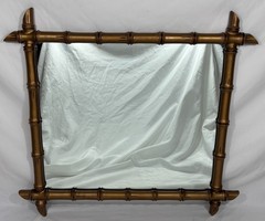 Vintage Mid Century Chinoiserie Gold Faux Bamboo Wall Mirror 31″x28″