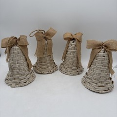 Set Of 4 9” LARGE Wicker Bells Plastic Woven Indoor/outdoor Boho Design New.