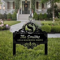 Custom Metal Family Name Sign – Personalized Yard Address Plaque for Lawn & Gard