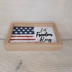 New! «Let Freedom Ring» Box Frame «Summer» USA American Flag Decor Reversible .