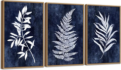 Rustic White Leaf Canvas Art Set – 3-Piece Framed Wall Decor for Home 48″x24