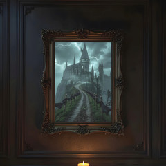 Gothic Castle Canvas Wall Art Dark Storm Skeleton Fantasy Print