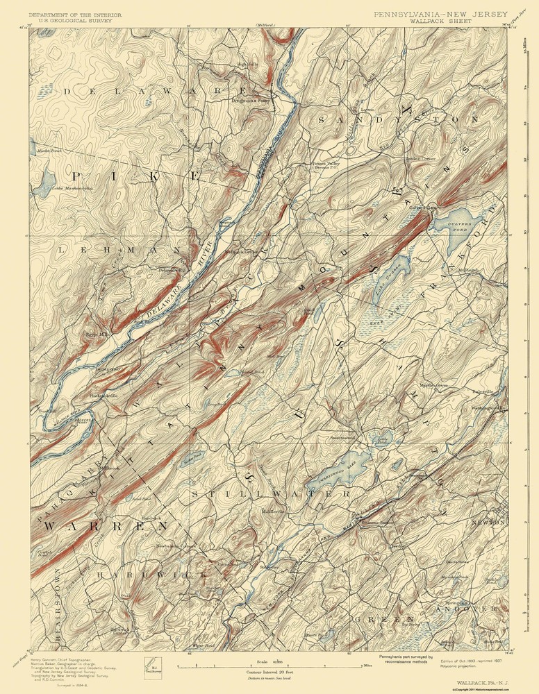 Topographical Map – Wallpack Pennsylvania New Jersey Quad – USGS 1893 – Vintage