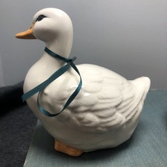 Vintage Cottage Core White Ceramic Goose Duck Home Decor Shelf Sitter Set/2
