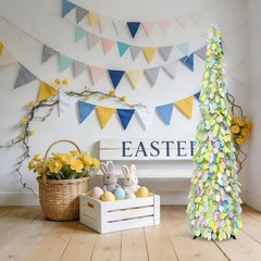 Easter Pop-Up Tree Home Decor, 5FT Eggs Pencil Trees 1ft, Green